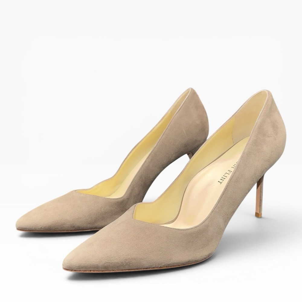 SARAH FLINT Perfect Pump Suede Heels Taupe Beige Pointed Toe Italy Women's 41.5
